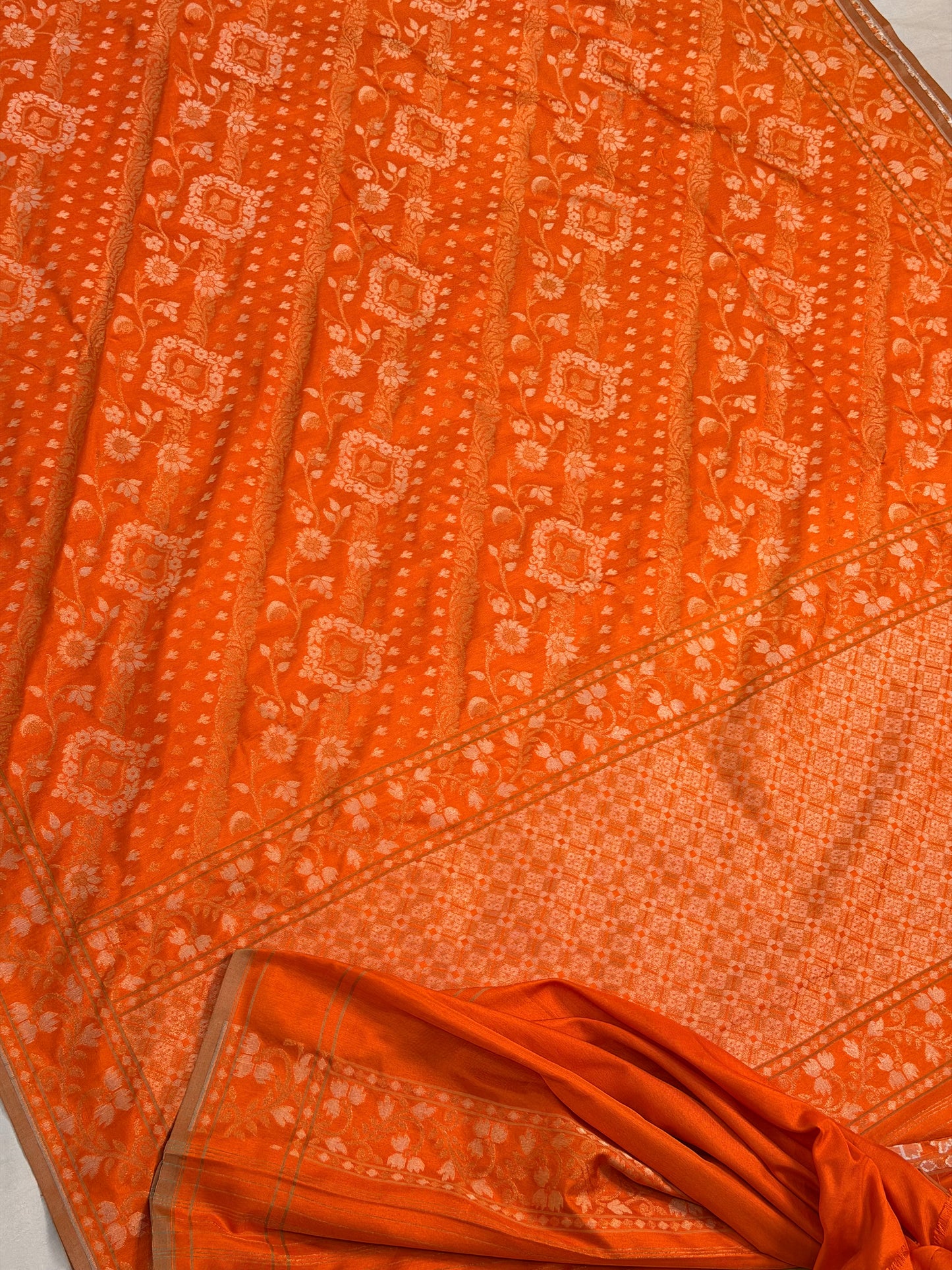 Orange Pure Banarasi Ektara Jamdani Silk Handwoven Saree