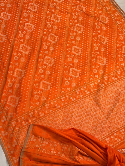 Orange Pure Banarasi Ektara Jamdani Silk Handwoven Saree