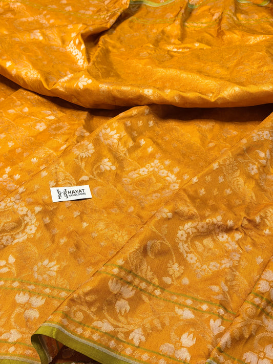 Yellow Pure Banarasi Ektara Jamdani Silk Handwoven Saree