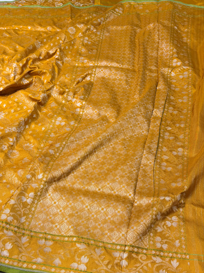 Yellow Pure Banarasi Ektara Jamdani Silk Handwoven Saree