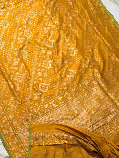 Yellow Pure Banarasi Ektara Jamdani Silk Handwoven Saree