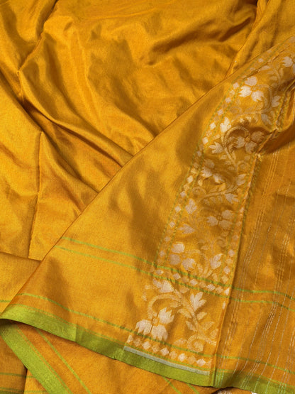 Yellow Pure Banarasi Ektara Jamdani Silk Handwoven Saree