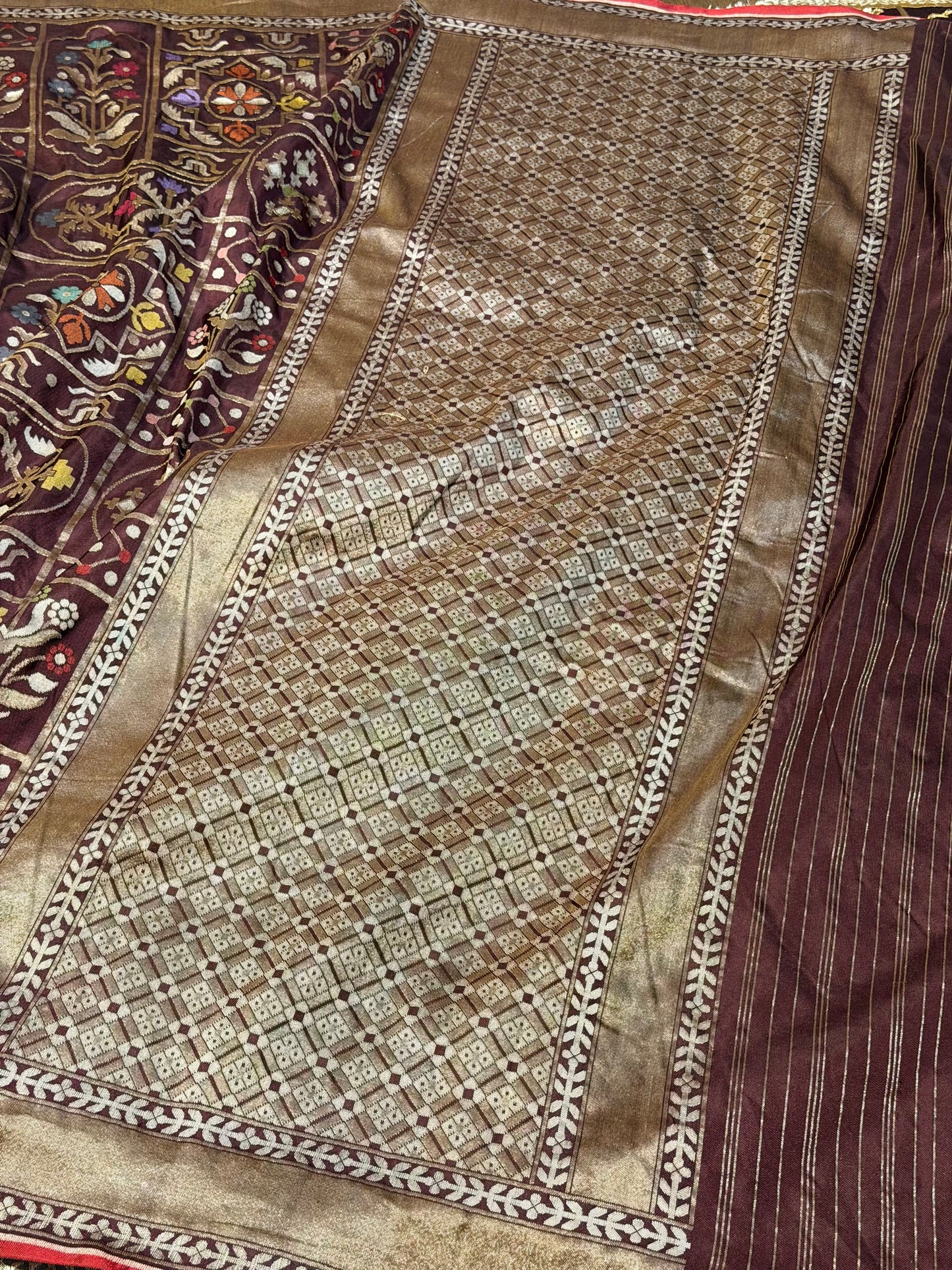 Brown Pure Banarasi Ektara Jamdani Silk Handwoven Saree