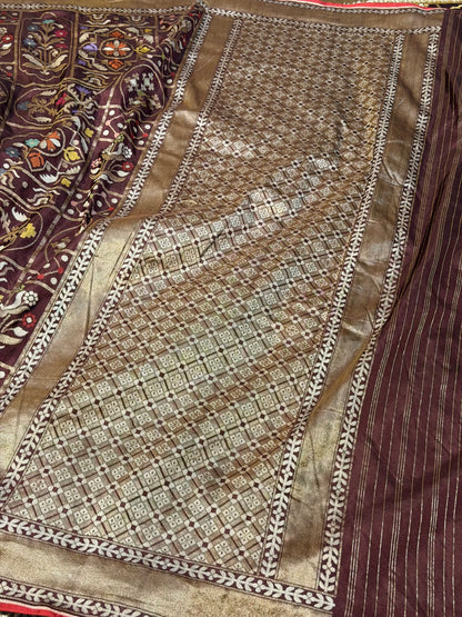 Brown Pure Banarasi Ektara Jamdani Silk Handwoven Saree