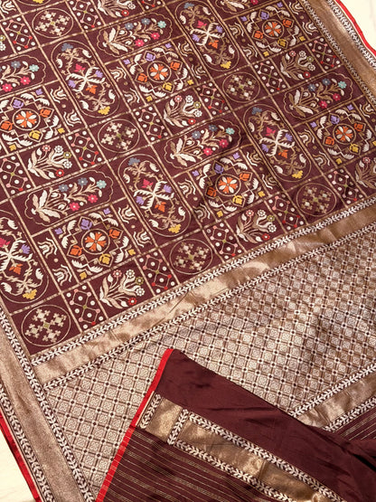 Brown Pure Banarasi Ektara Jamdani Silk Handwoven Saree