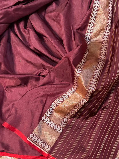 Brown Pure Banarasi Ektara Jamdani Silk Handwoven Saree