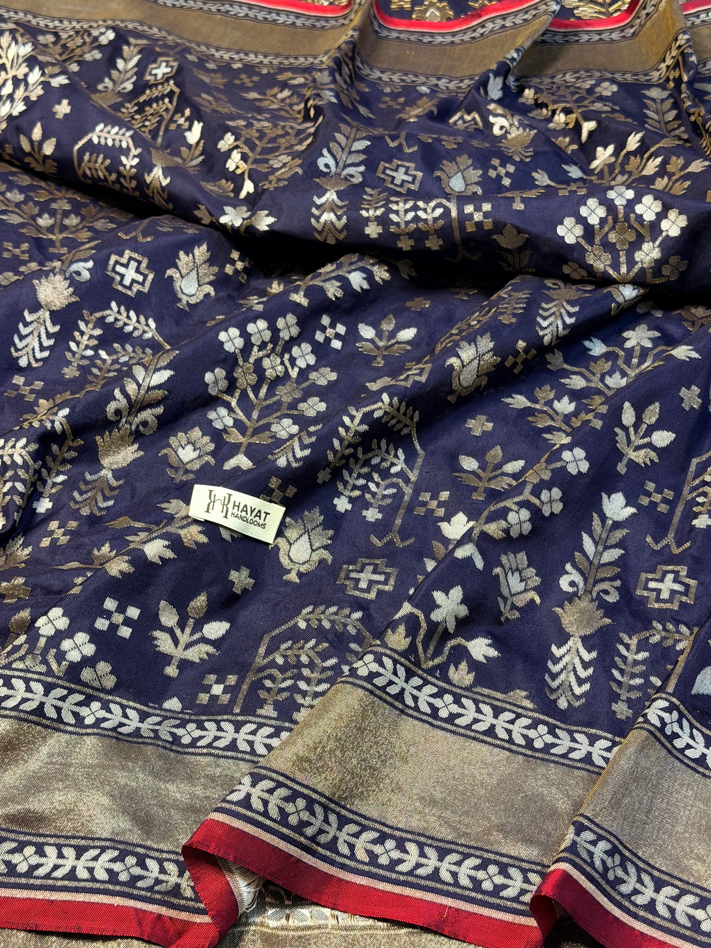 Nevy Blue Pure Banarasi Ektara Jamdani Silk Handwoven Saree
