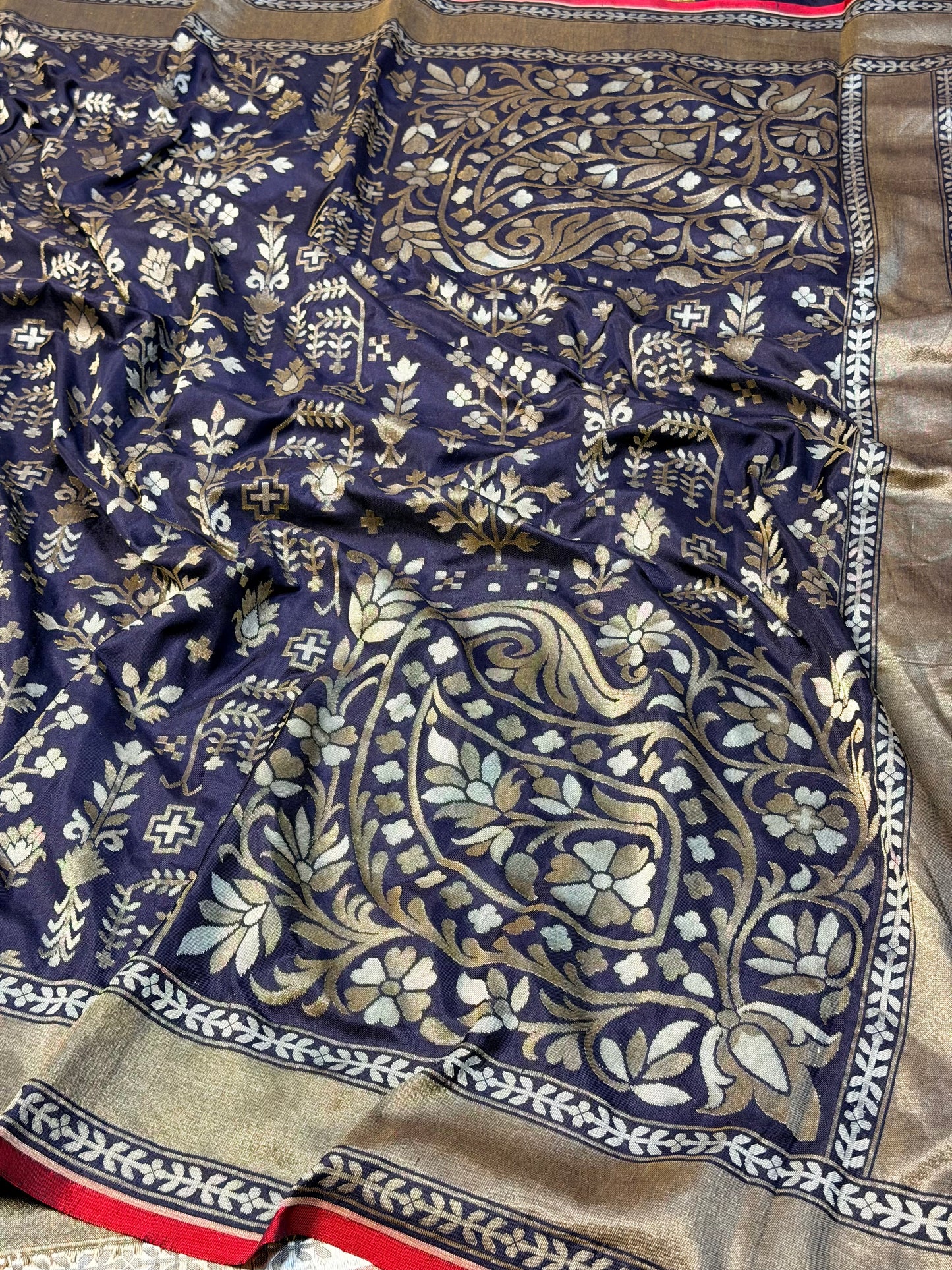 Nevy Blue Pure Banarasi Ektara Jamdani Silk Handwoven Saree