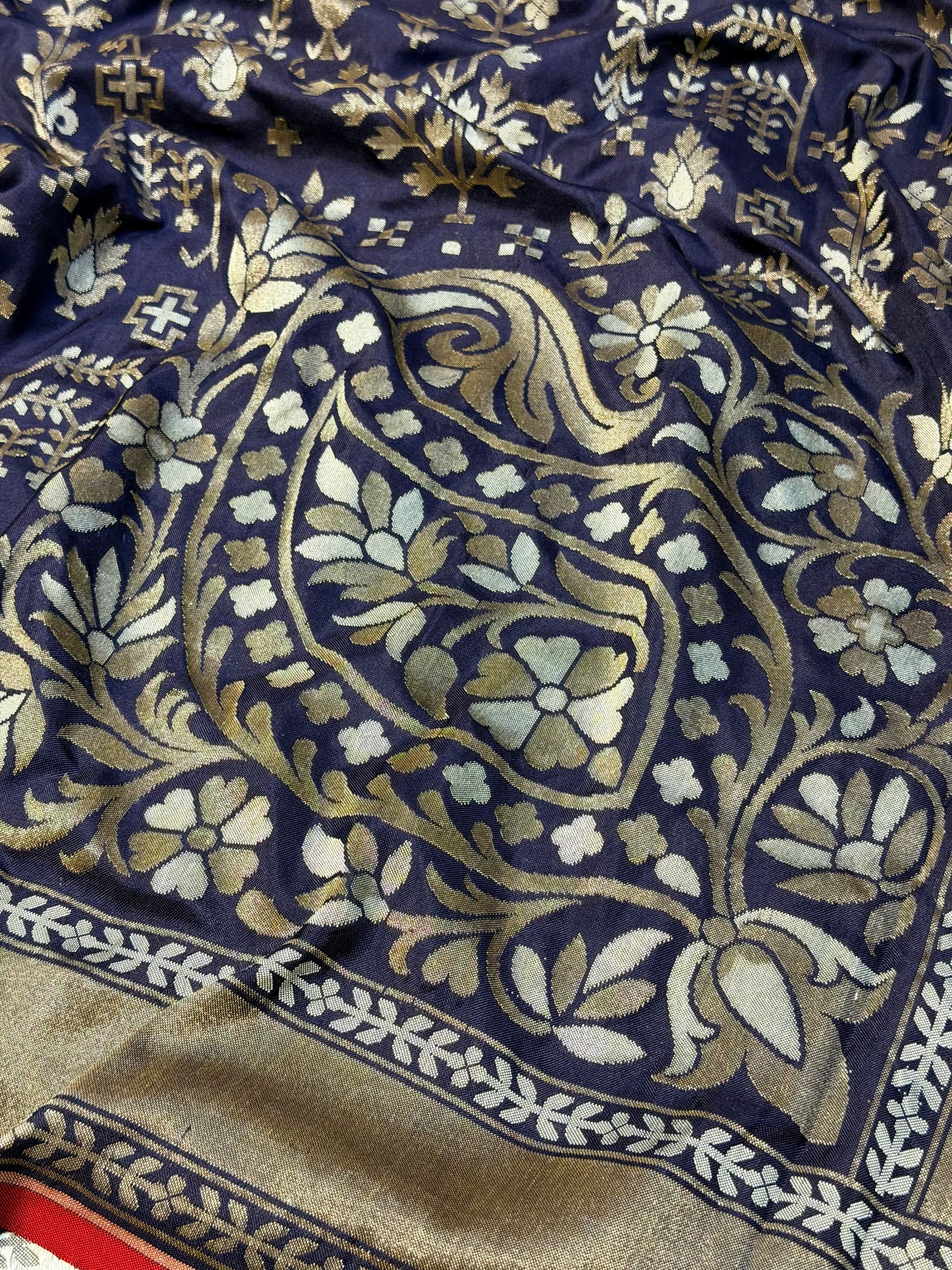 Nevy Blue Pure Banarasi Ektara Jamdani Silk Handwoven Saree