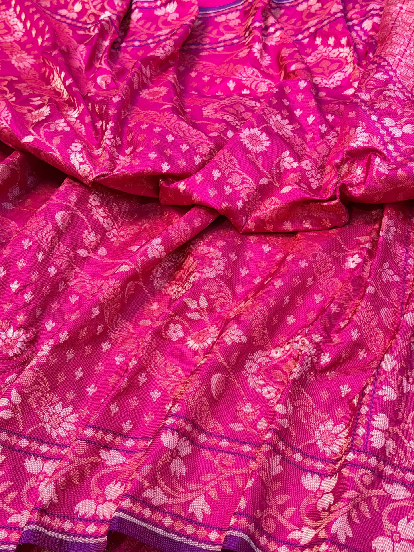 Rani Pink Pure Banarasi Ektara Jamdani Silk Handwoven Saree