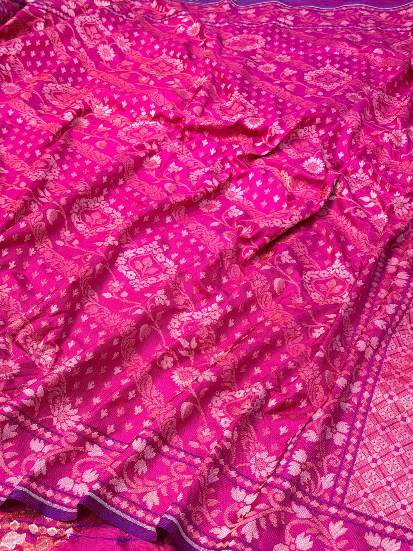 Rani Pink Pure Banarasi Ektara Jamdani Silk Handwoven Saree
