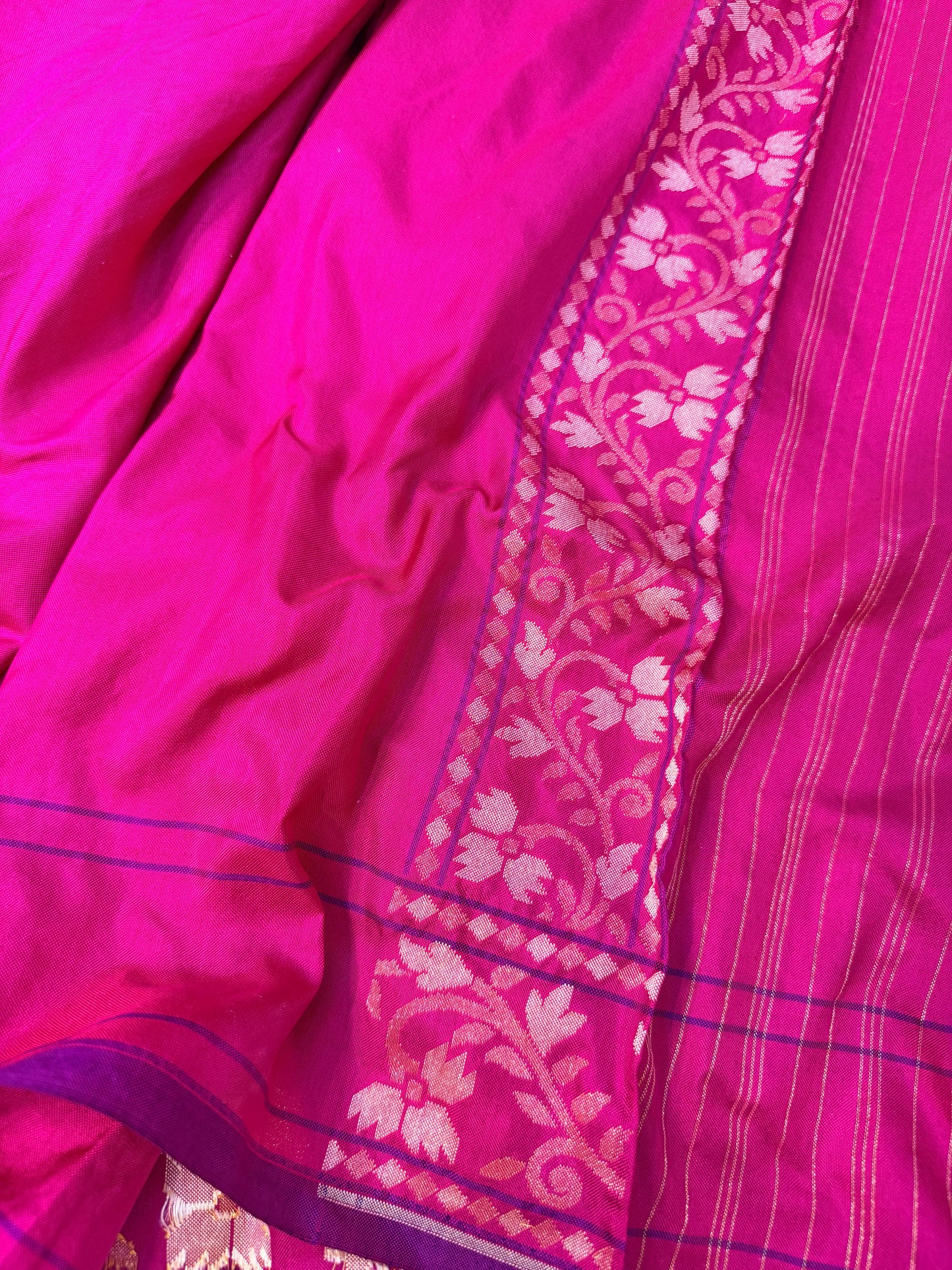 Rani Pink Pure Banarasi Ektara Jamdani Silk Handwoven Saree