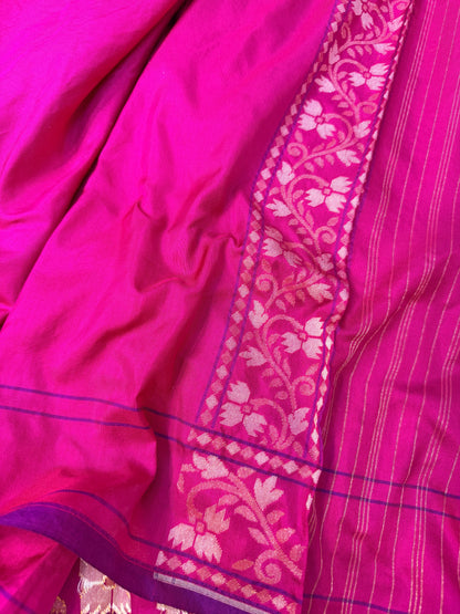 Rani Pink Pure Banarasi Ektara Jamdani Silk Handwoven Saree