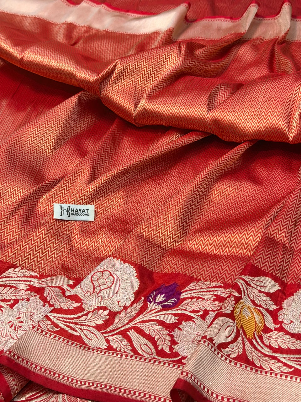 Red Pure katan silk handvowen banarasi saree