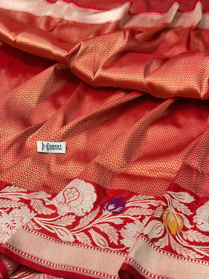 Red Pure katan silk handvowen banarasi saree