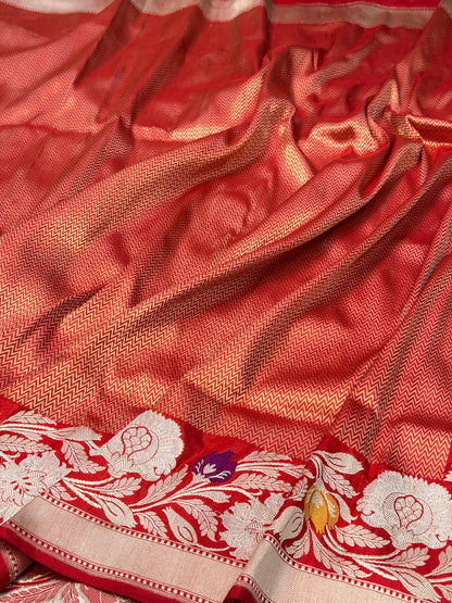 Red Pure katan silk handvowen banarasi saree