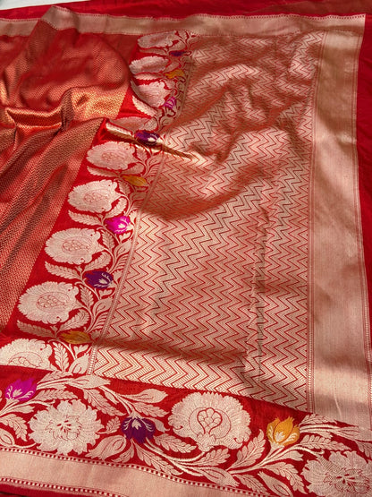 Red Pure katan silk handvowen banarasi saree