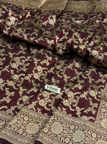 Brown Banarasi Pure Katan Silk Saree | Pure Silk | Cutwork Technique | Banarasi Katan Silk Saree