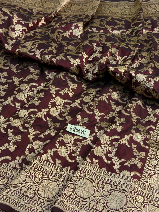 Brown Banarasi Pure Katan Silk Saree | Pure Silk | Cutwork Technique | Banarasi Katan Silk Saree