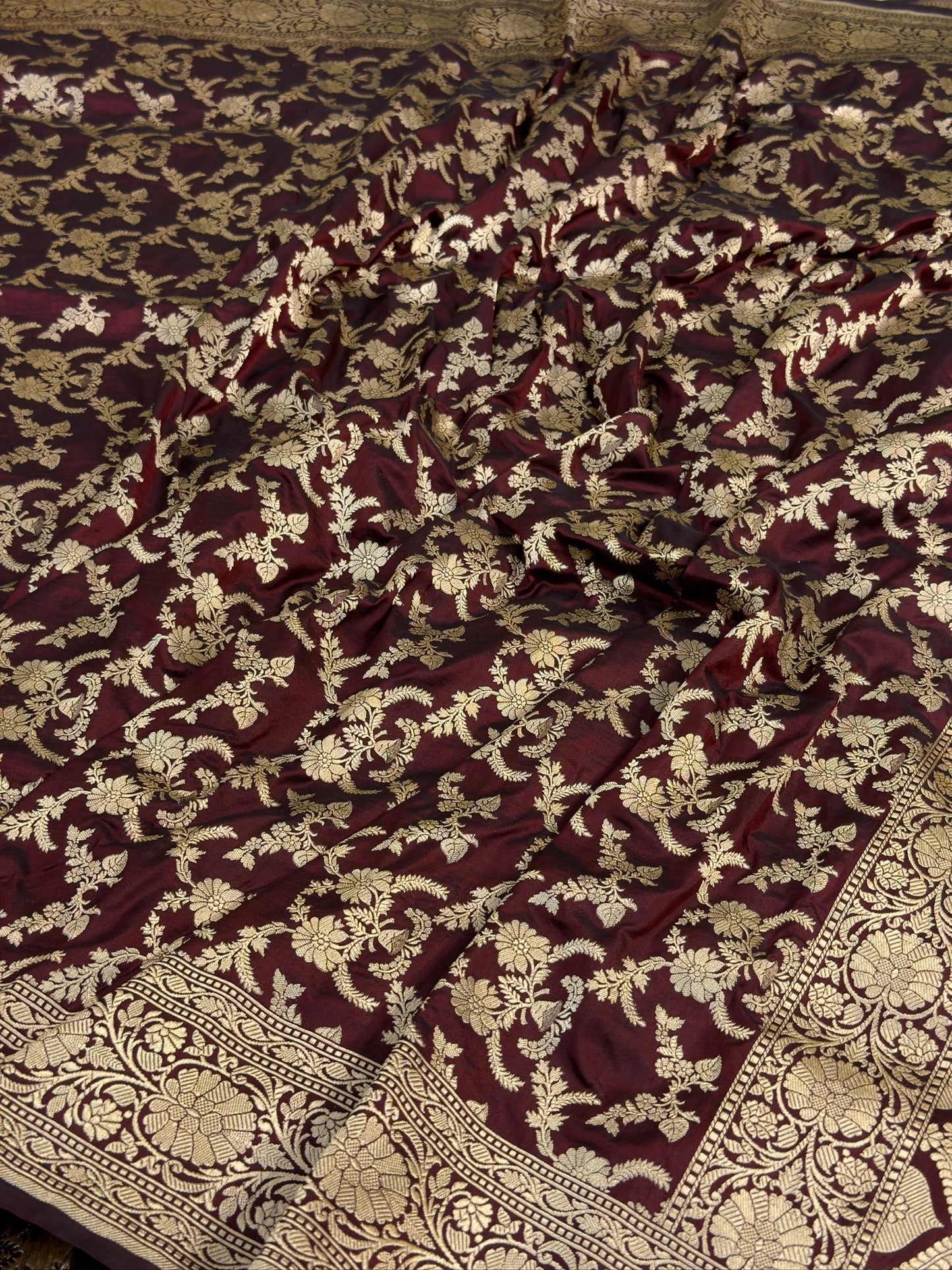 Brown Banarasi Pure Katan Silk Saree | Pure Silk | Cutwork Technique | Banarasi Katan Silk Saree