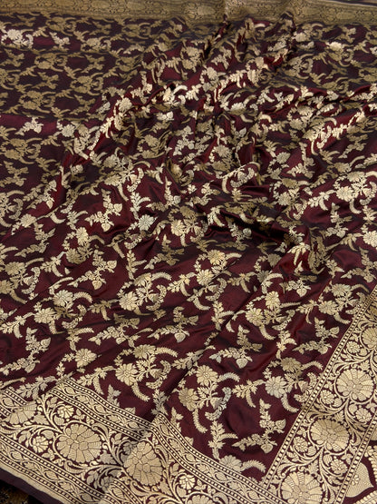 Brown Banarasi Pure Katan Silk Saree | Pure Silk | Cutwork Technique | Banarasi Katan Silk Saree