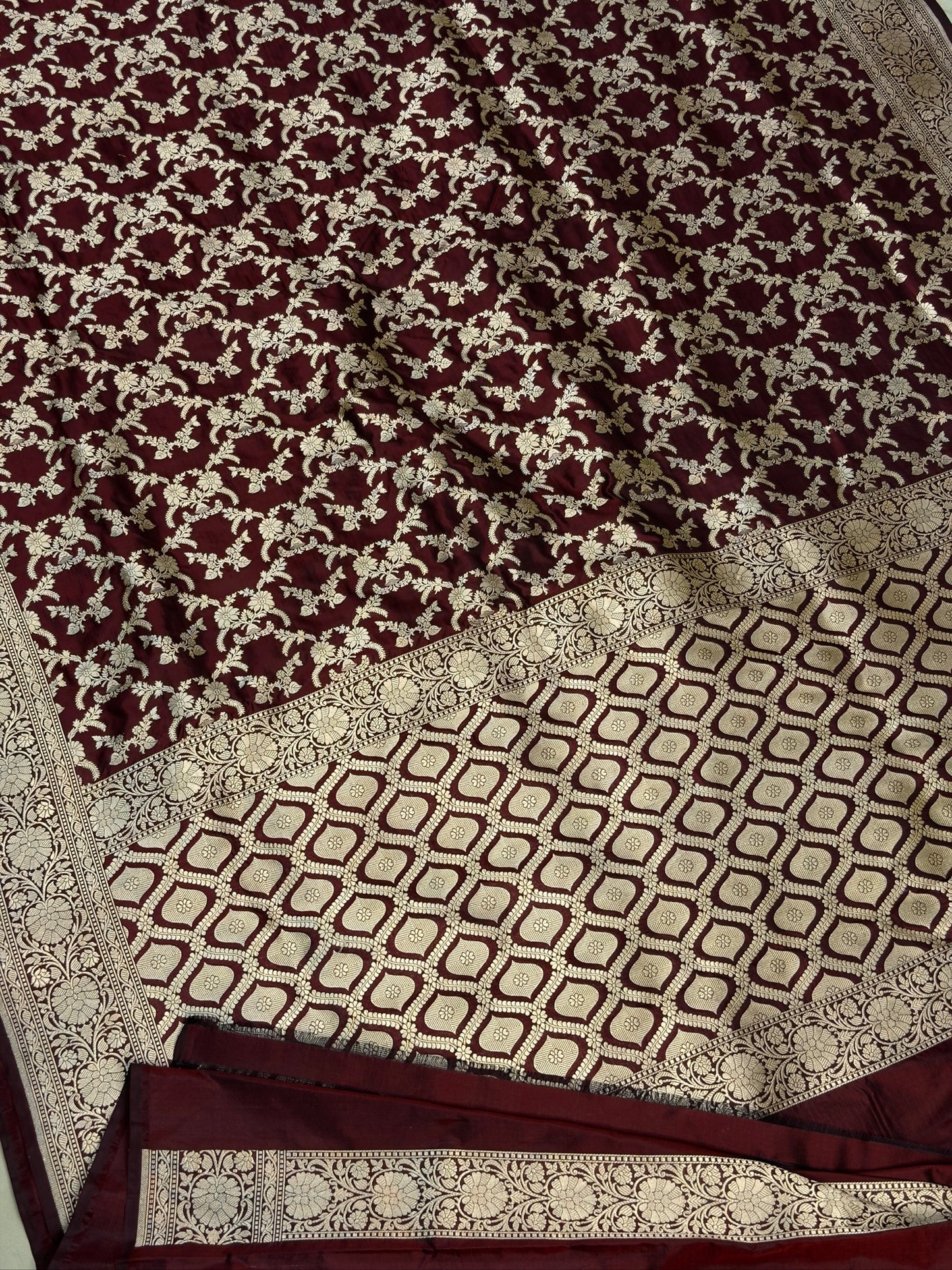 Brown Banarasi Pure Katan Silk Saree | Pure Silk | Cutwork Technique | Banarasi Katan Silk Saree