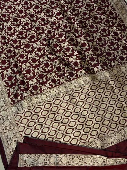 Brown Banarasi Pure Katan Silk Saree | Pure Silk | Cutwork Technique | Banarasi Katan Silk Saree