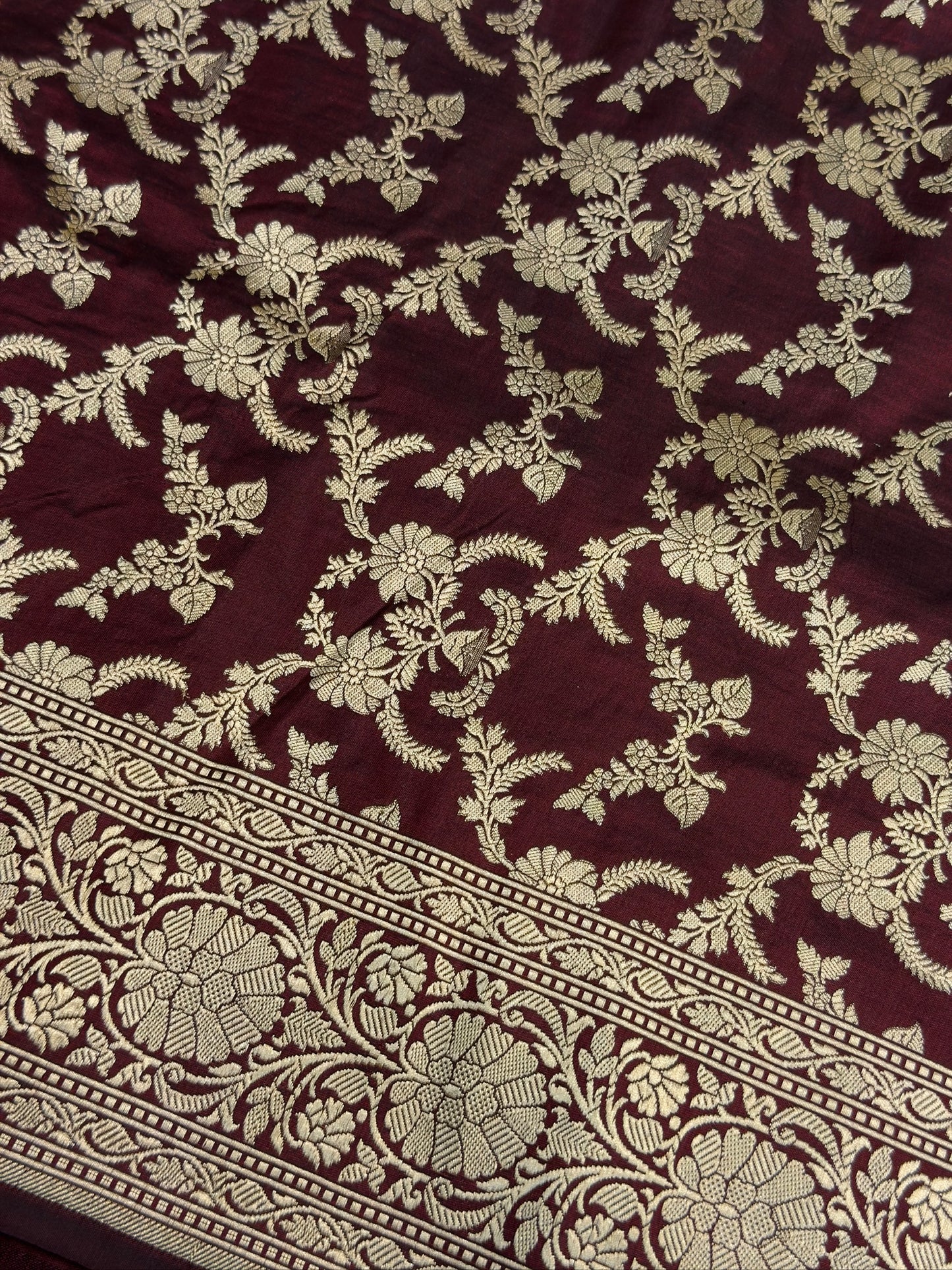 Brown Banarasi Pure Katan Silk Saree | Pure Silk | Cutwork Technique | Banarasi Katan Silk Saree
