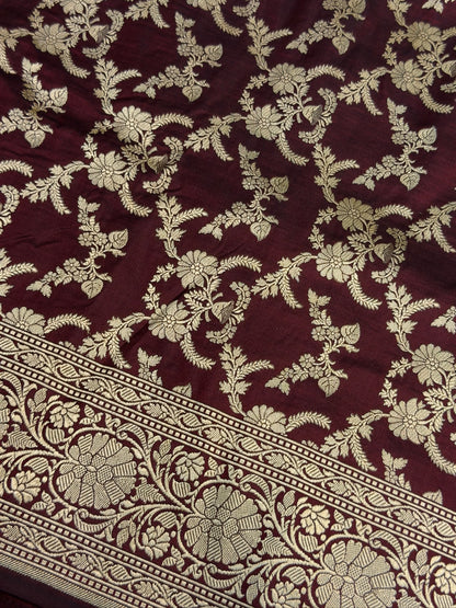 Brown Banarasi Pure Katan Silk Saree | Pure Silk | Cutwork Technique | Banarasi Katan Silk Saree