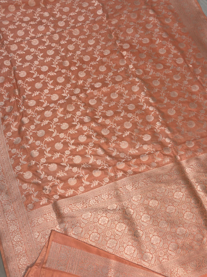 Peach Banarasi Pure Katan Silk Saree | Pure Silk | Cutwork Technique | Banarasi Katan Silk Sare9e