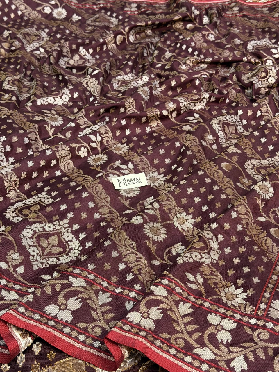 Burgundy with Beige Design Pure Banarasi Ektara Jamdani Silk Handwoven Saree