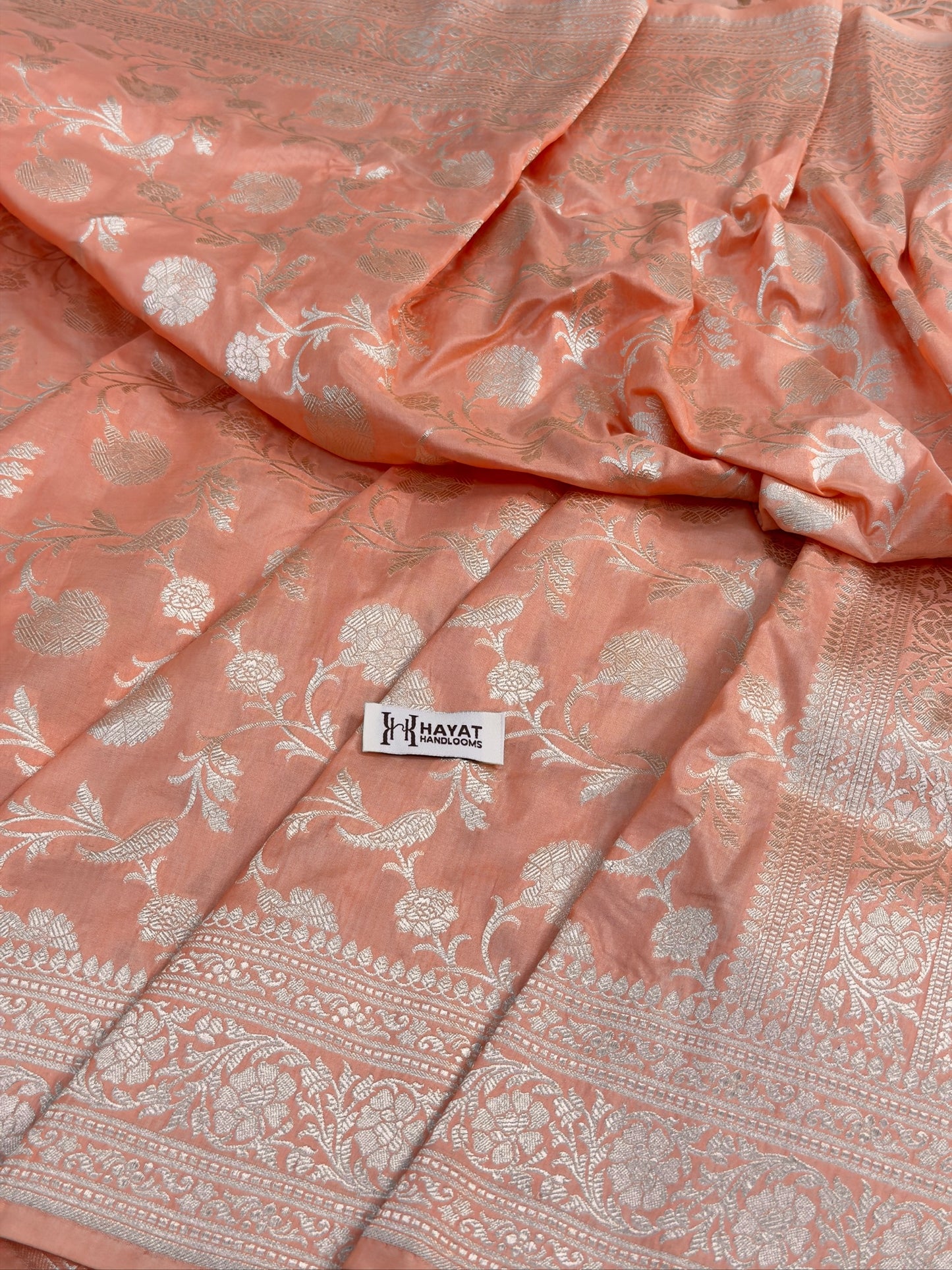 Peach Banarasi Pure Katan Silk Saree | Pure Silk | Cutwork Technique | Banarasi Katan Silk Sare9e