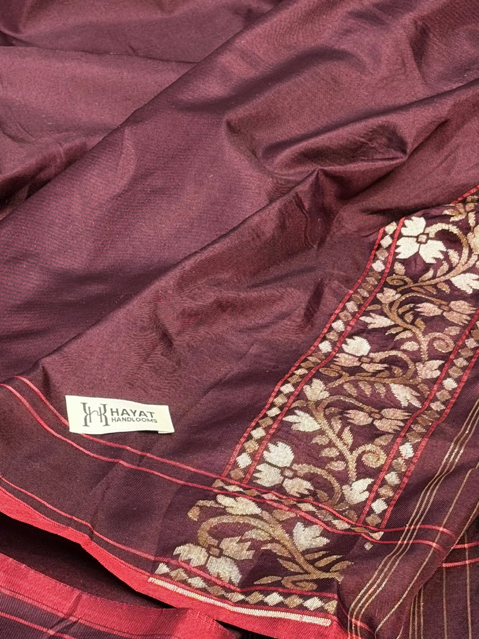 Burgundy with Beige Design Pure Banarasi Ektara Jamdani Silk Handwoven Saree