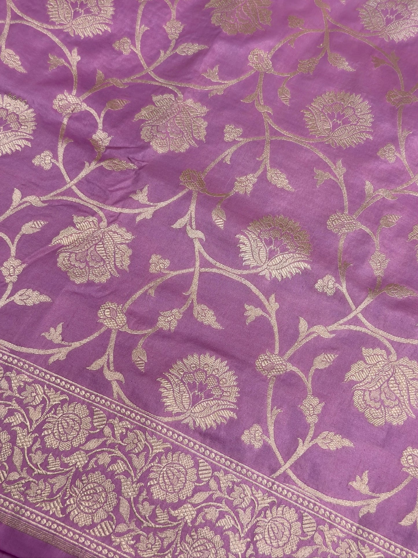 Lavender Banarasi Pure Katan Silk Saree | Pure Silk | Cutwork Technique | Banarasi Katan Silk Saree