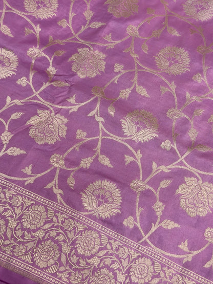 Lavender Banarasi Pure Katan Silk Saree | Pure Silk | Cutwork Technique | Banarasi Katan Silk Saree