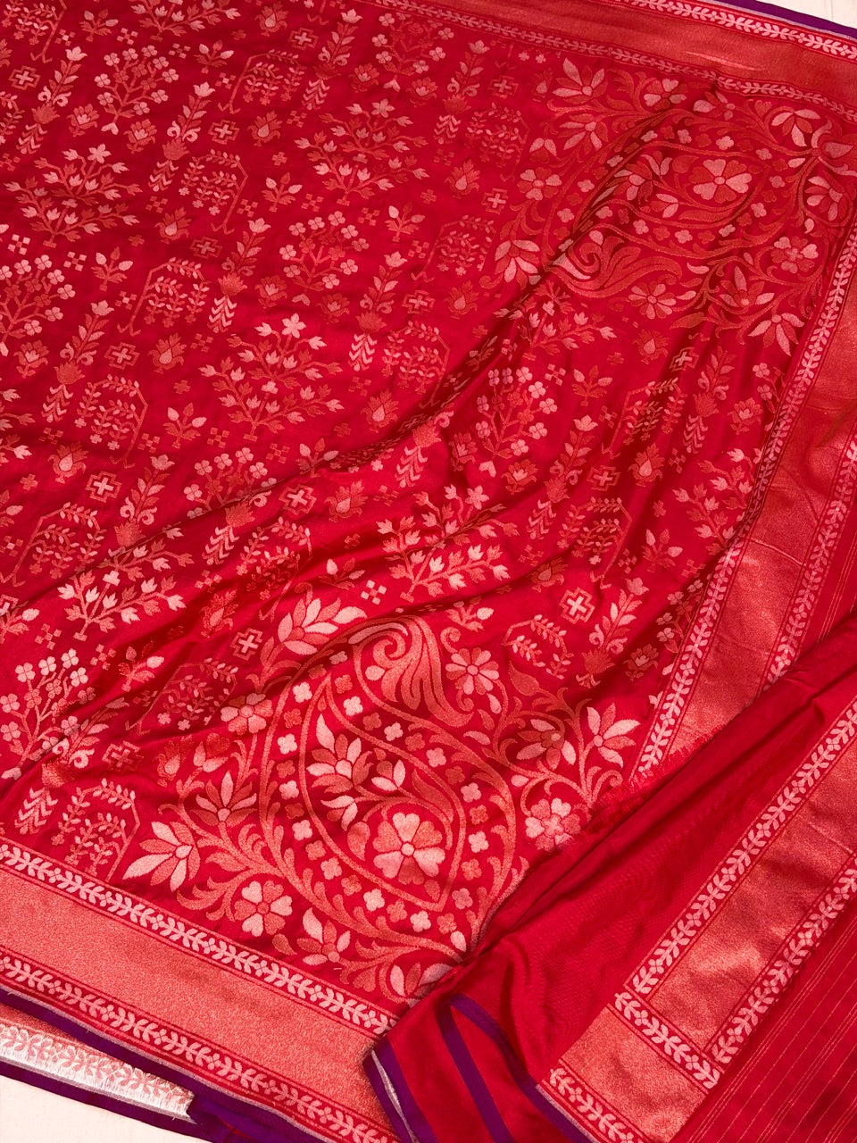 Red Pure Banarasi Ektara Jamdani Silk Handwoven Saree