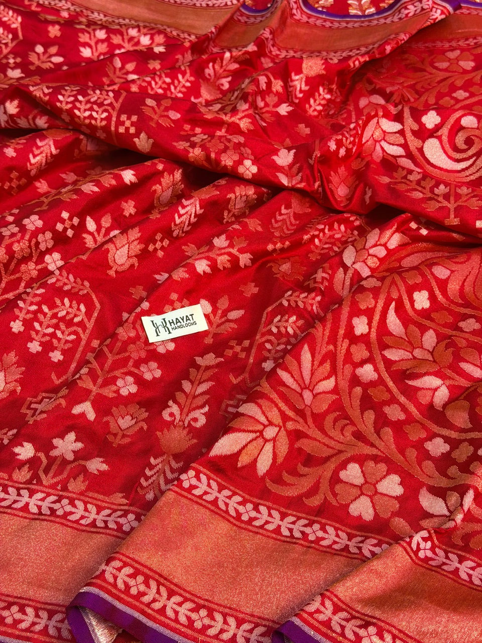 Red Pure Banarasi Ektara Jamdani Silk Handwoven Saree