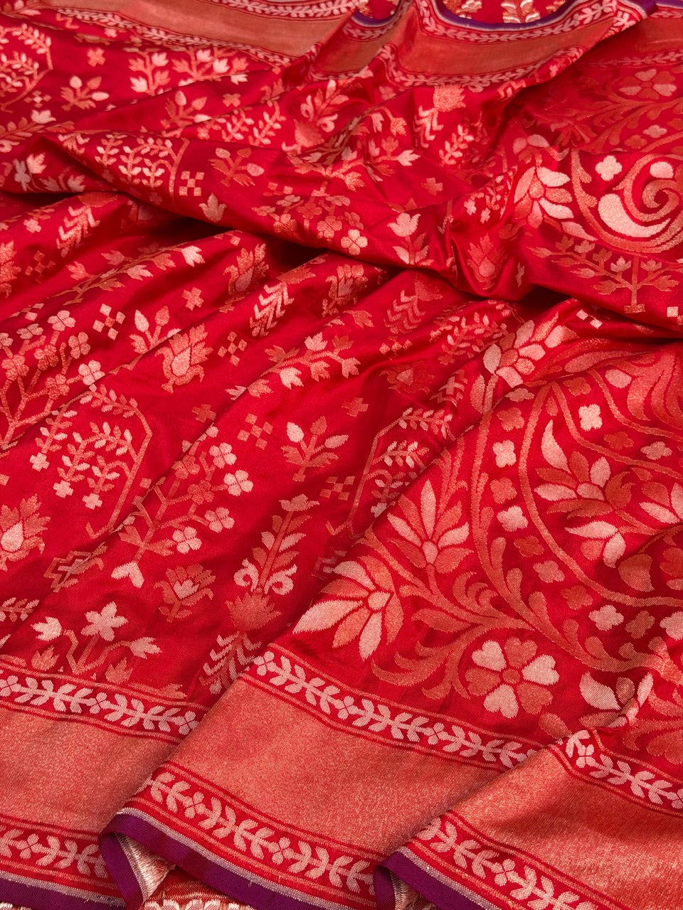 Red Pure Banarasi Ektara Jamdani Silk Handwoven Saree