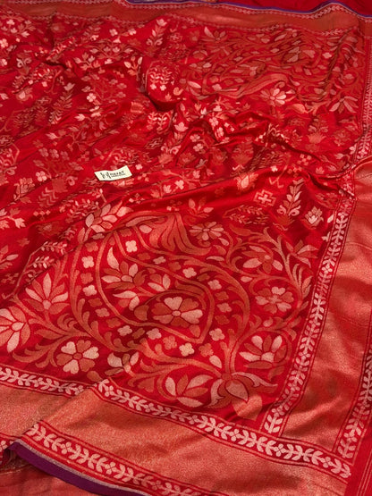 Red Pure Banarasi Ektara Jamdani Silk Handwoven Saree