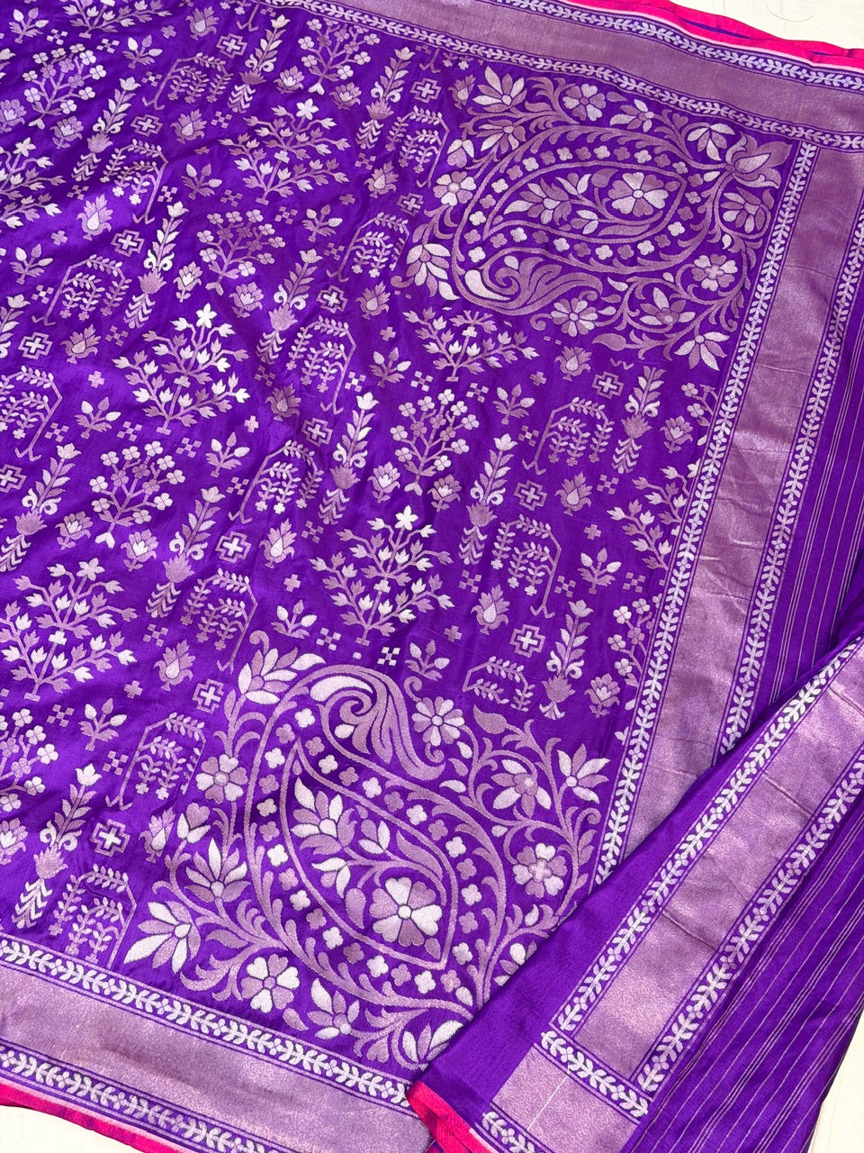 Purple Pure Banarasi Ektara Jamdani Silk Handwoven Saree