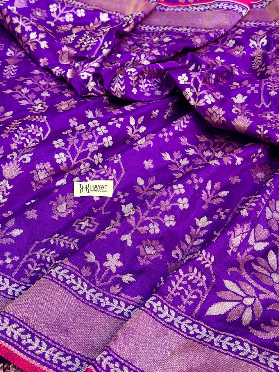 Purple Pure Banarasi Ektara Jamdani Silk Handwoven Saree