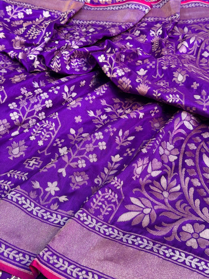 Purple Pure Banarasi Ektara Jamdani Silk Handwoven Saree