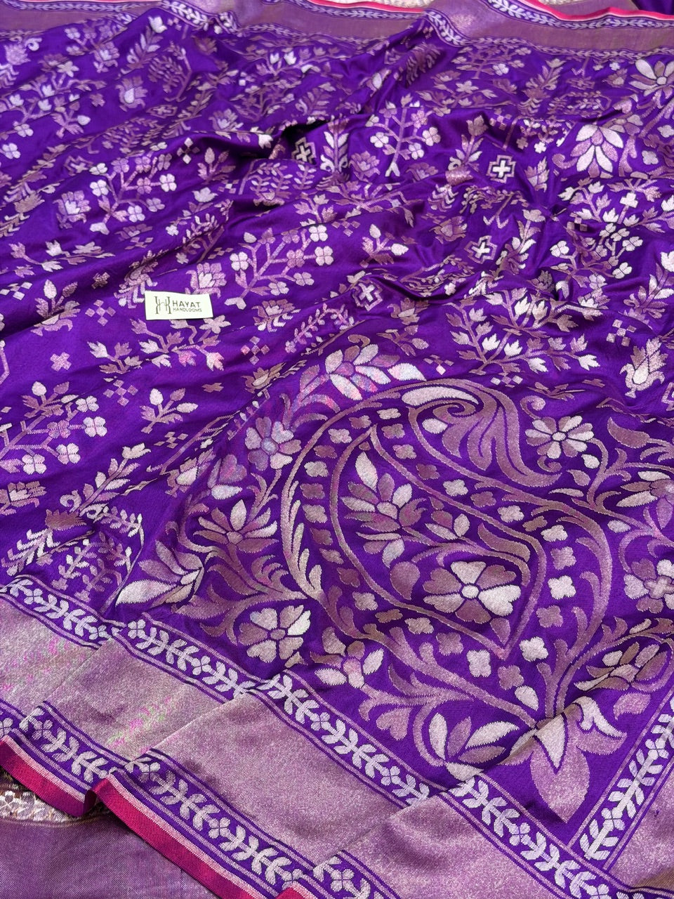 Purple Pure Banarasi Ektara Jamdani Silk Handwoven Saree