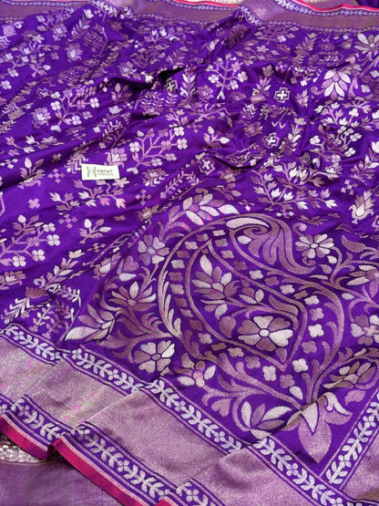 Purple Pure Banarasi Ektara Jamdani Silk Handwoven Saree