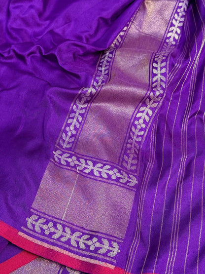 Purple Pure Banarasi Ektara Jamdani Silk Handwoven Saree