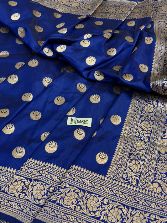 Royal Blue Banarasi Pure Katan Silk Saree | Pure Silk | Cutwork Technique | Banarasi Katan Silk Saree