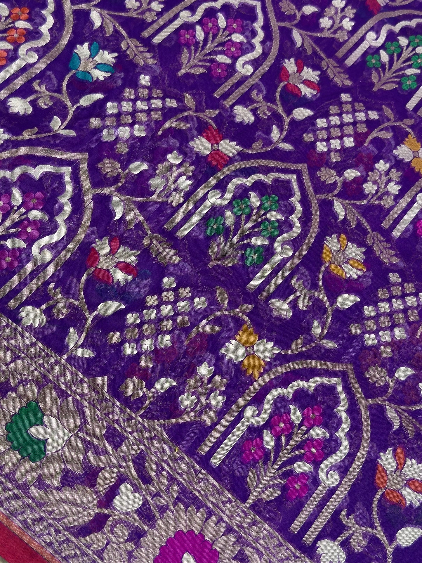 Purple Banarasi Kora Jamdani Silk Handwoven Saree