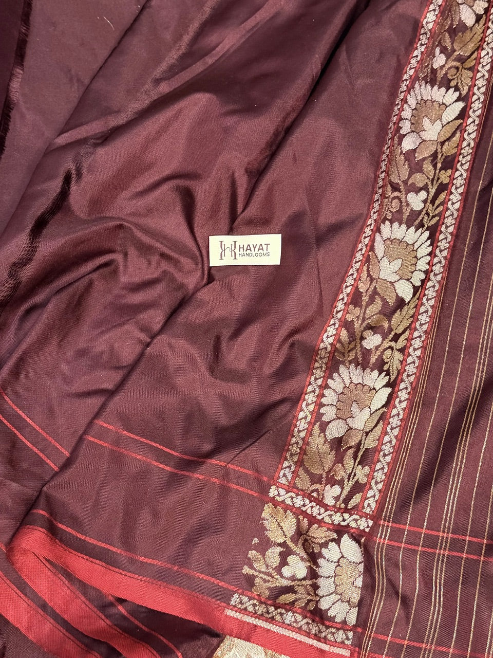 Burgundy with Beige Pure Banarasi Ektara Jamdani Silk Handwoven Saree