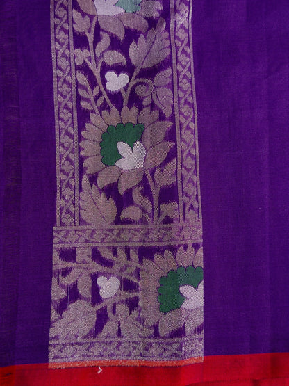 Purple Banarasi Kora Jamdani Silk Handwoven Saree