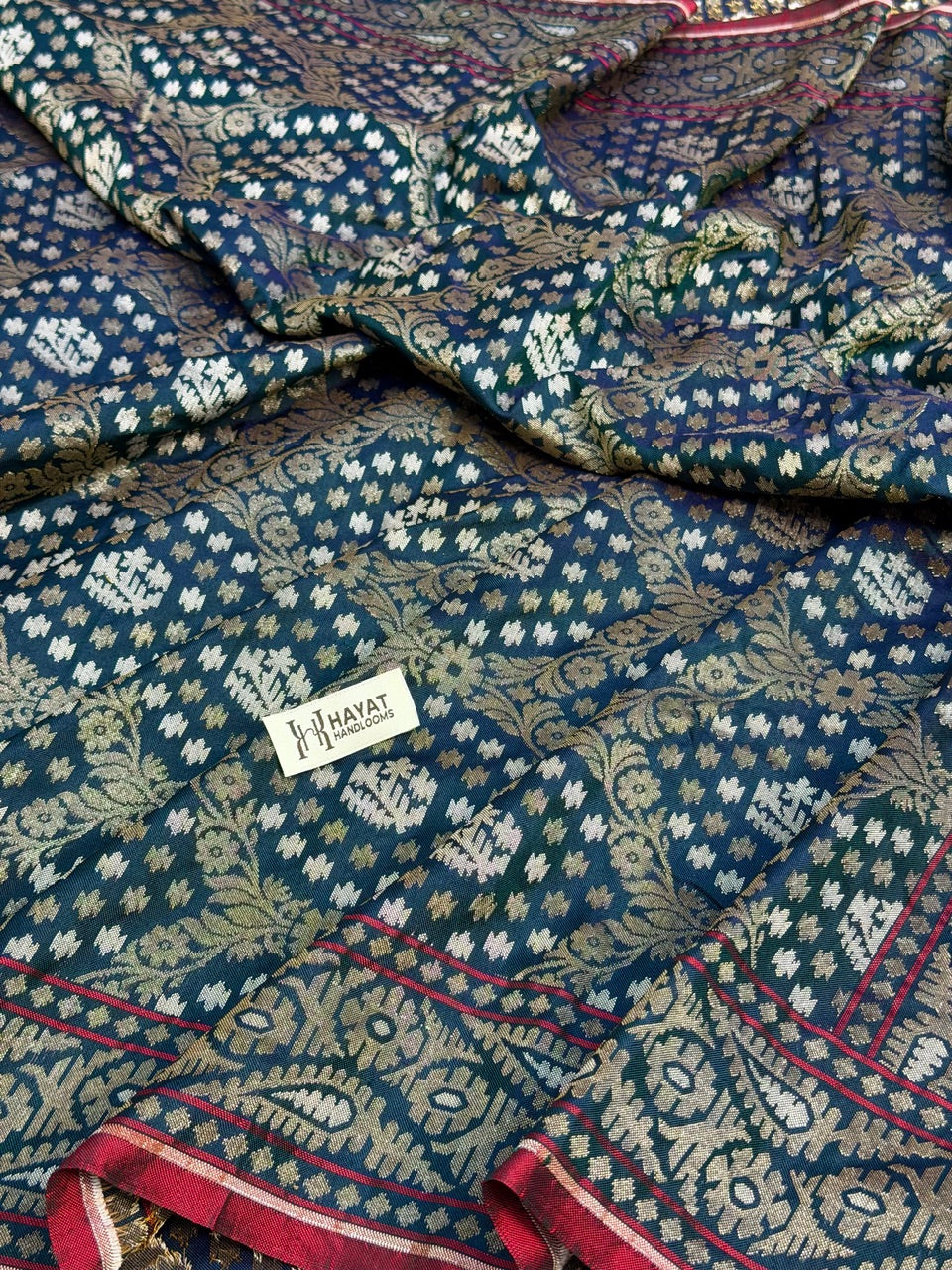Teal Blue Pure Banarasi Ektara Jamdani Silk Handwoven Saree